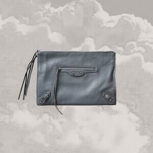 BALENCIAGA Classic City Grey Leather Giant 12 Sh Edge Zip Pouch Clutch